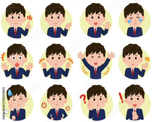 男子高生　表情セット　丸アイコン　イラスト