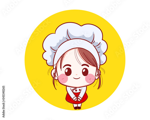 Chef girl Smiling happy is cooking with a happy love in her kitchen vector illustration