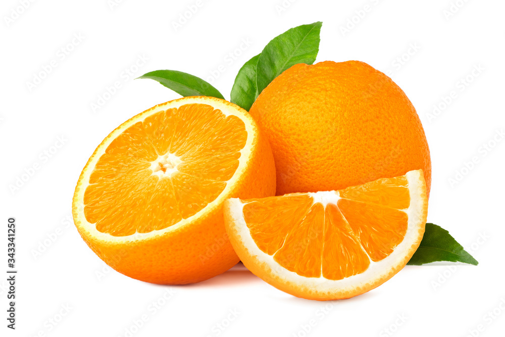 fruit orange with green leaf isolate on white background fruit orange with green leaf isolate on white background
