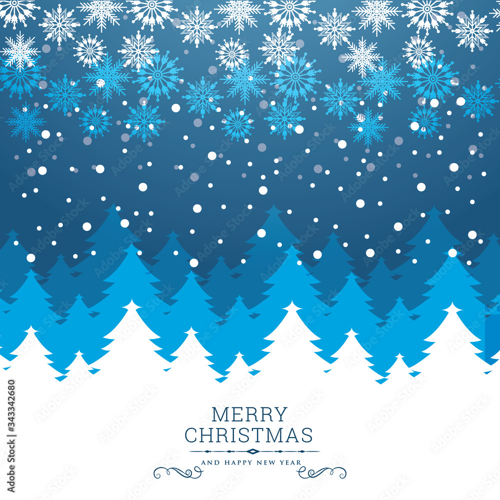 Fototapeta premium Christmas background design of pine tree and snowflake with snow falling in the winter vector