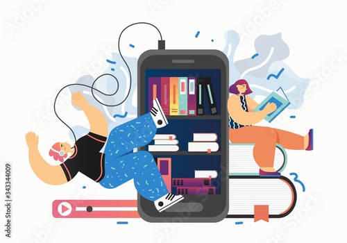 Audio books, vector flat style design illustration