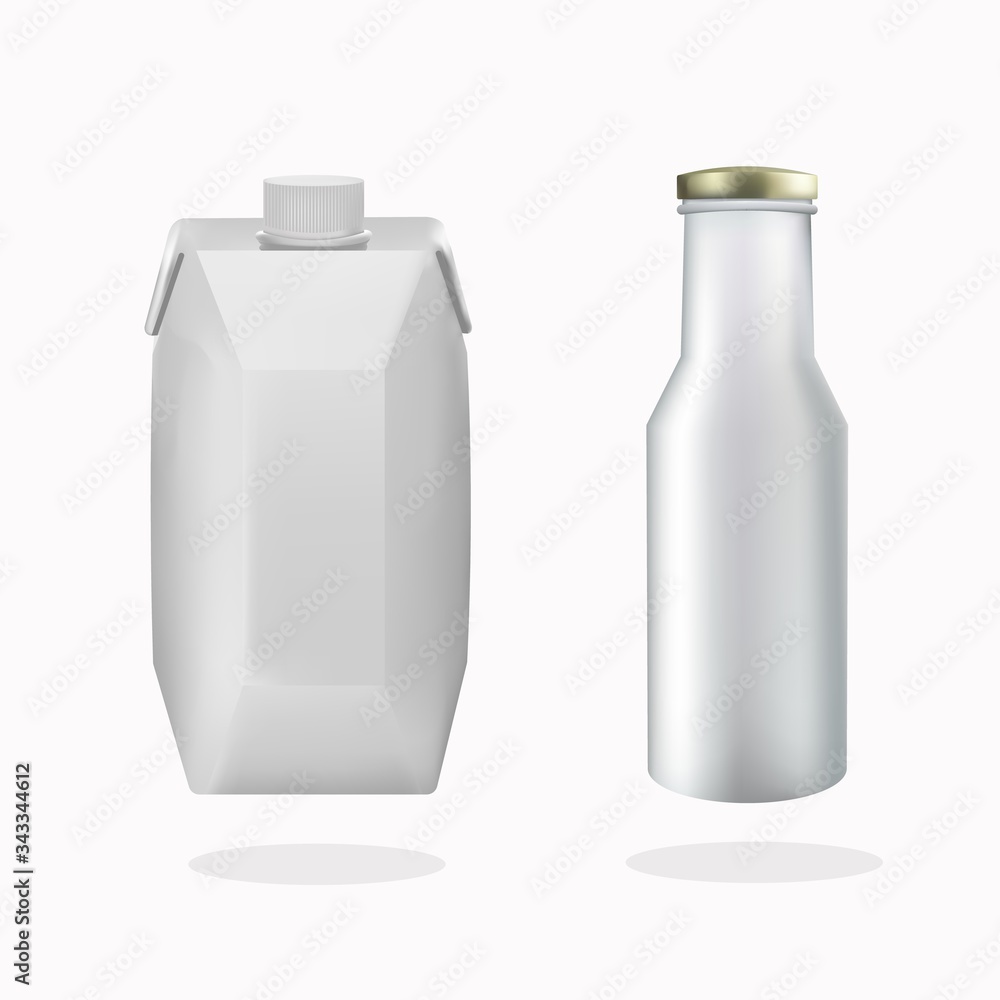 Juice and dairy product package mock up set, vector isolated illustration Juice and dairy product package mock up set, vector isolated illustration