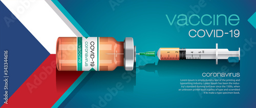 Vector illustration with 3D corona vaccine, country flag concept.