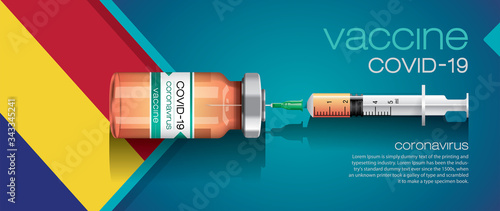 Vector illustration with 3D corona vaccine, country flag concept.