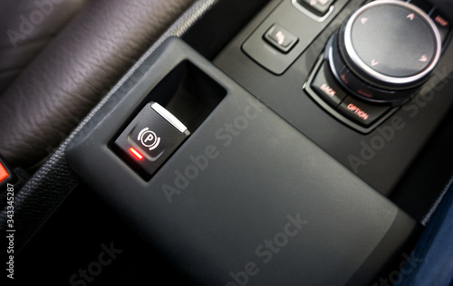 Car with an electronic handbrake , Handbrake Parking ,Brake Switch with Auto Hold Button background. photo