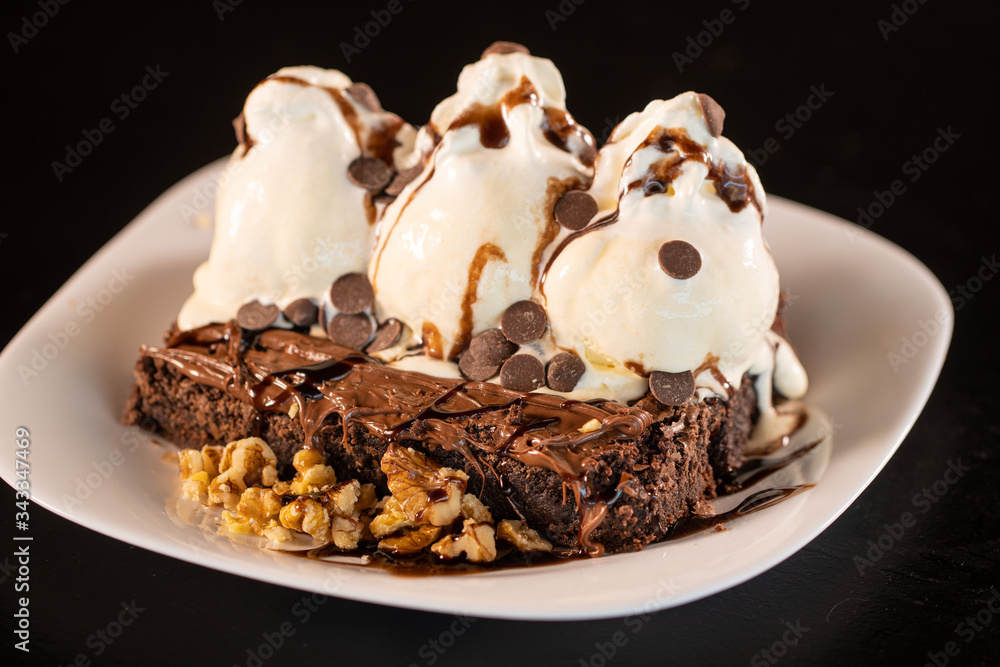Chocolate Brownie with Vanilla Ice Cream Chocolate Brownie with Vanilla Ice Cream