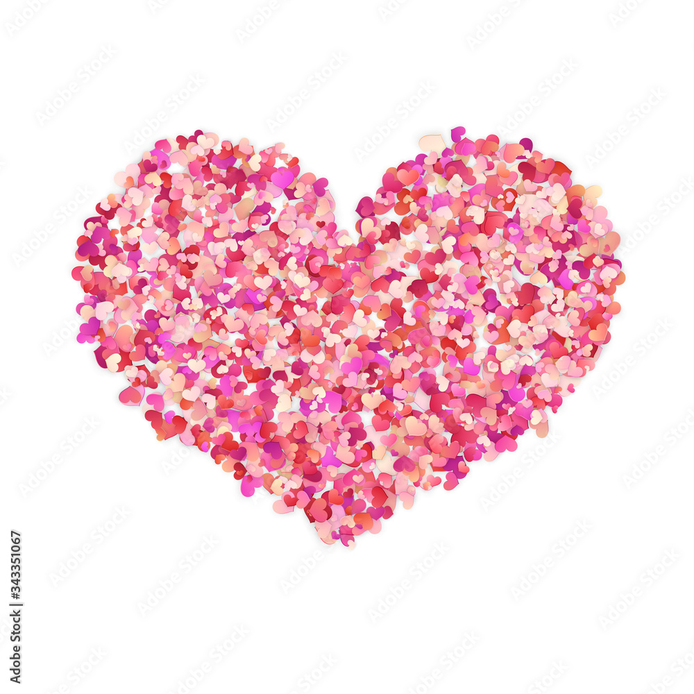 Heart shape color confetti. Valentines petals top view. Isolated on white background. EPS 10