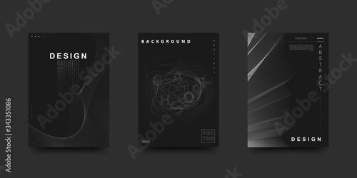 Elegant black and white colors cover set. Abstract chaotic particles pattern. Vector minimalistic design for a template of poster, flyer, card, brochure.