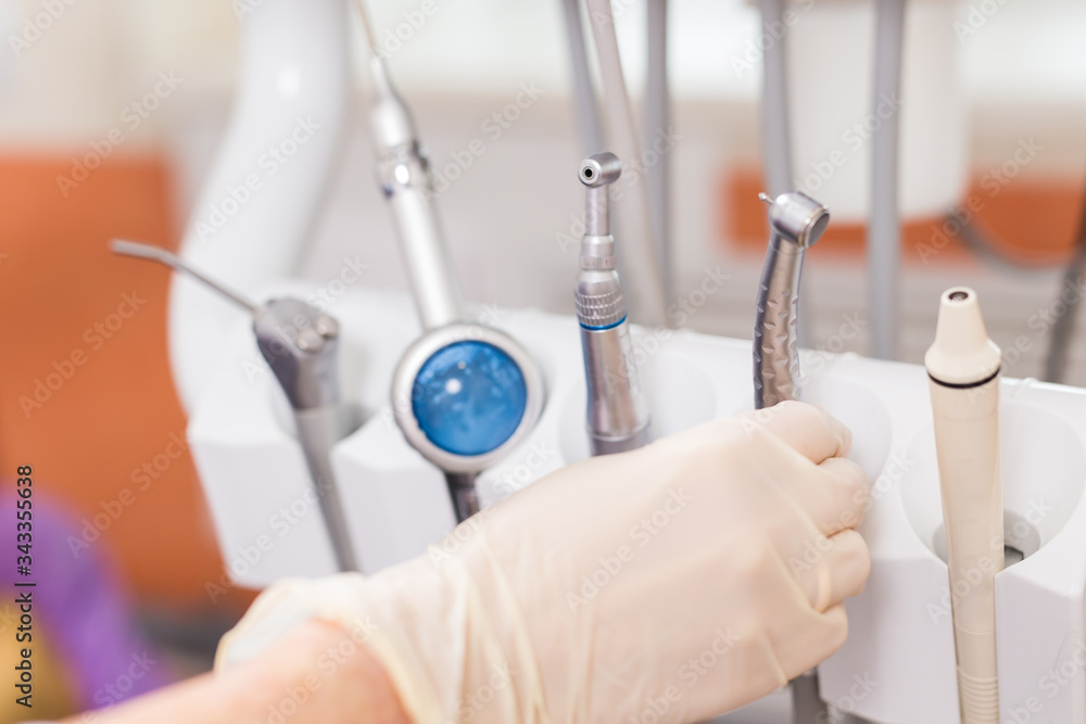 Dental tool equipment in stomatology clinic. Dentistry and dental health concept. Dental tool equipment in stomatology clinic. Dentistry and dental health concept.