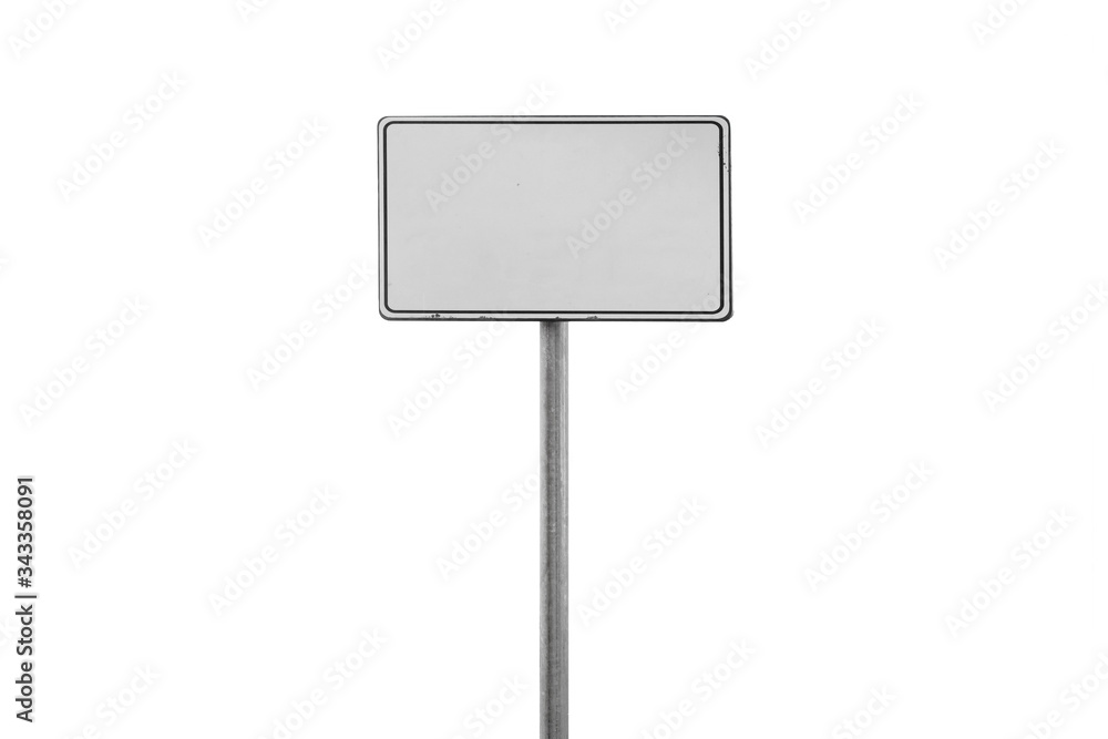 Blank white banner frame on a metal pole isolated - obrazy, fototapety, plakaty 