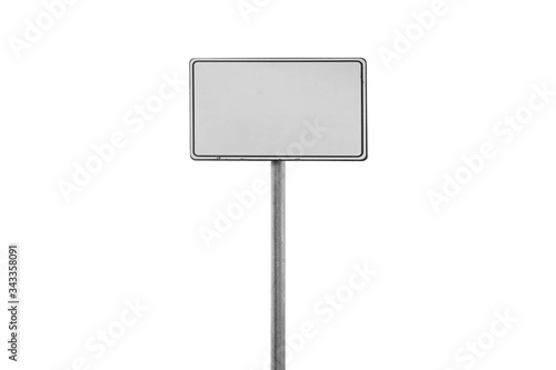 Blank white banner frame on a metal pole isolated photo