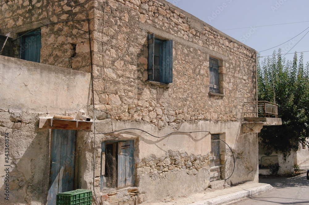 Architecture of an old brick house in Greece