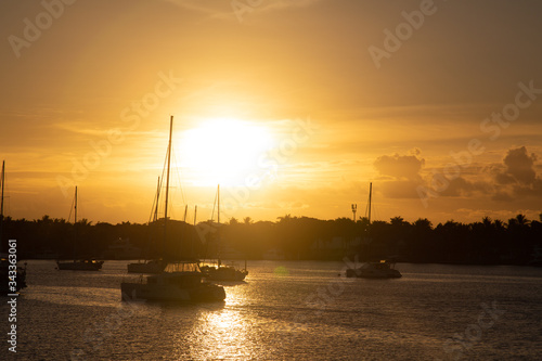 Sunset at the port with boats at Nadi Fiji