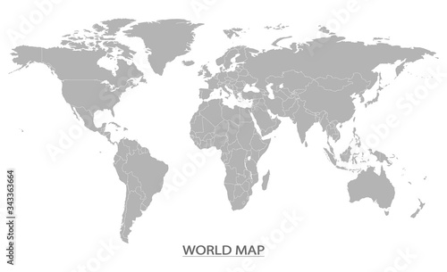 World Map template in grey on white for use as a design element, vector illustration