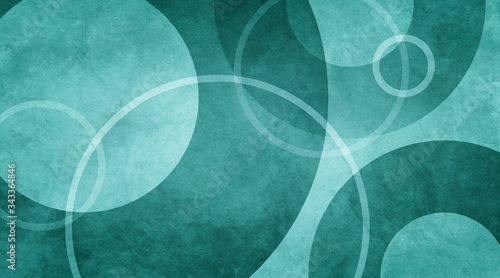 Fotografi blue green abstract background with white circle rings in faded distressed vinta
