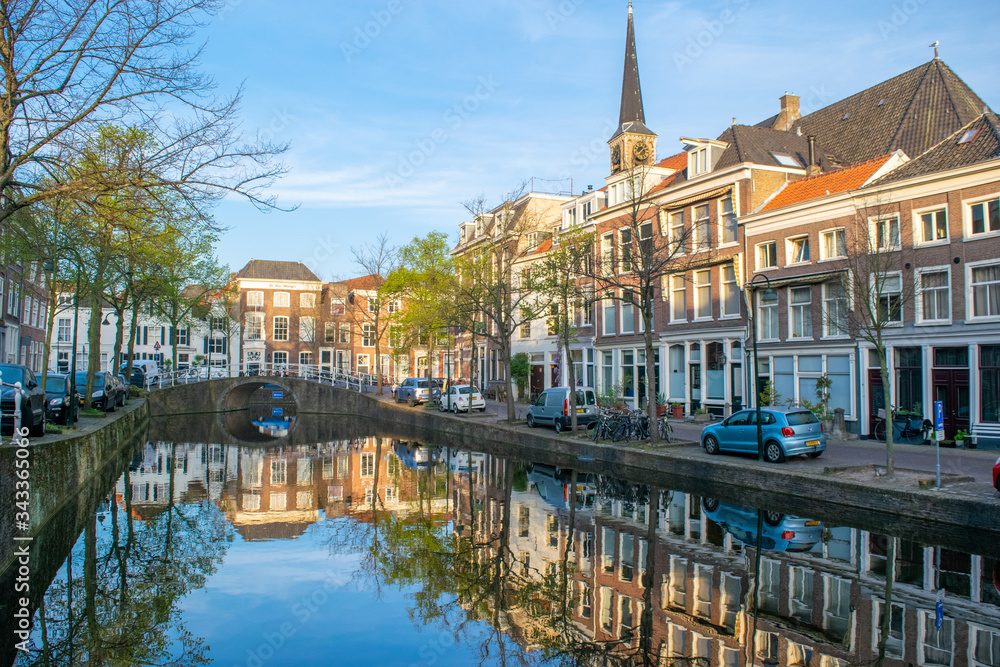 Typical dutch canal view on a early morning.