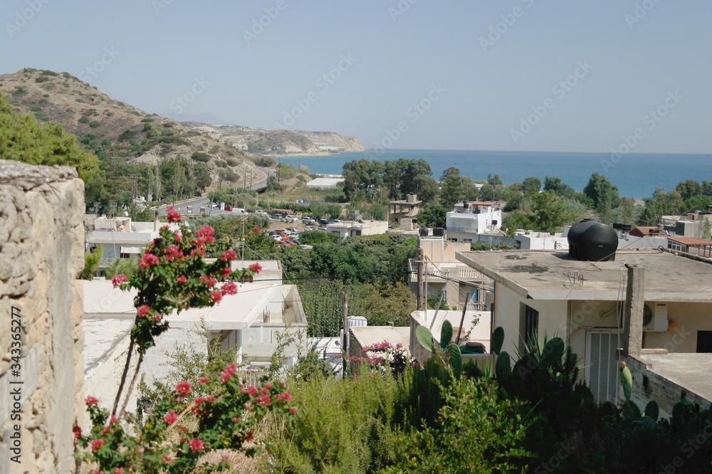 Naklejka premium View from the top of the village of Myrtos, Greece, Crete, Libyan sea