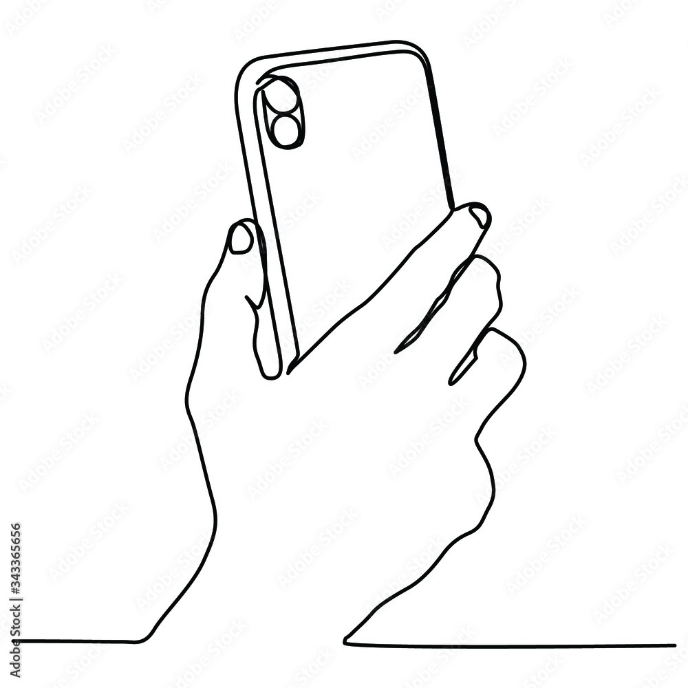 one continuous line drawing holding phone with right hand back view  Векторный объект Stock | Adobe Stock