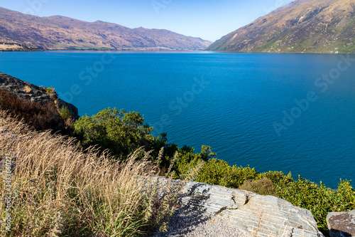 Landscape at lake Wakatipu in New Zealand. South Island.