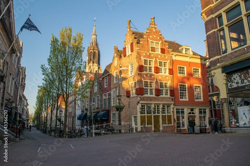 Typical dutch street in the small city of Delft.