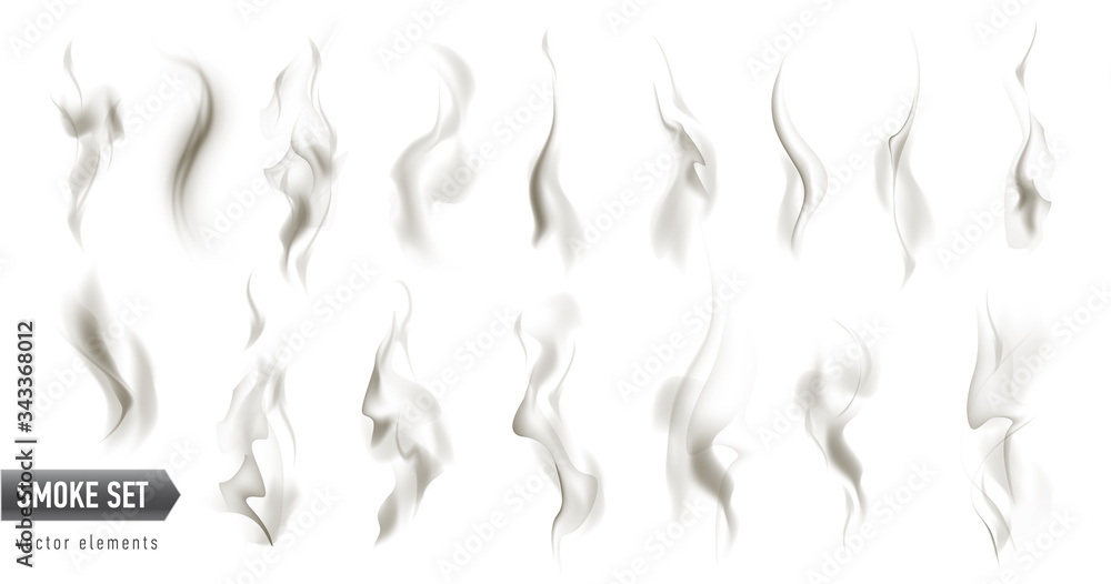 large set of different high detailed smokes isolated on white background