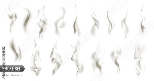 large set of different high detailed smokes isolated on white background