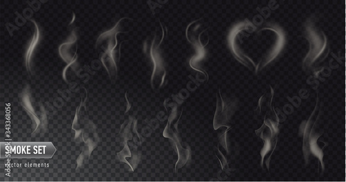 Set of high detailed smokes from hot food or drink isolated on transparent background