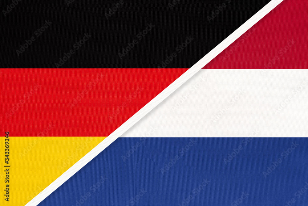 Federal Republic of Germany vs Netherlands, symbol of two national flags. Relationship between european countries.
