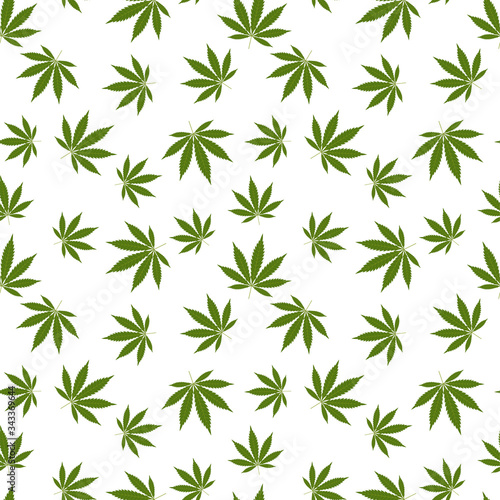 Cannabis seamless pattern. Marijuana leaf  green weed plant. Hashish texture  isolated white background. Hemp psychedelic grass. Fabric print for medical wallpaper. Simple design Vector illustration