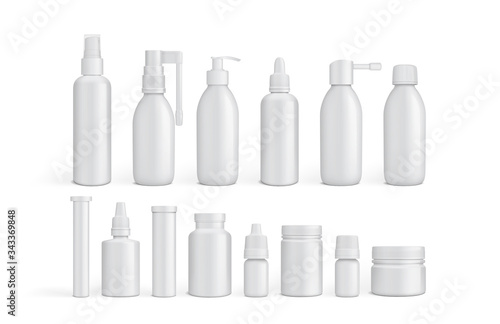 Fototapeta Naklejka Na Ścianę i Meble -  white empty packaging medicine bottles isolated on white background mock up