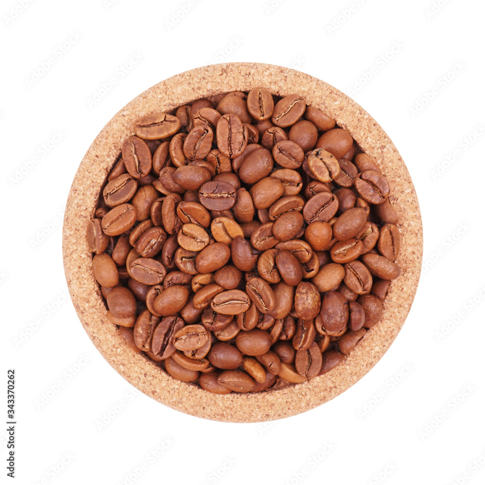Coffee beans isolated on a white background. Top view. Medium, high and light degree of roasting grains. Coffee beans isolated on a white background. Top view. Medium, high and light degree of roasting grains.