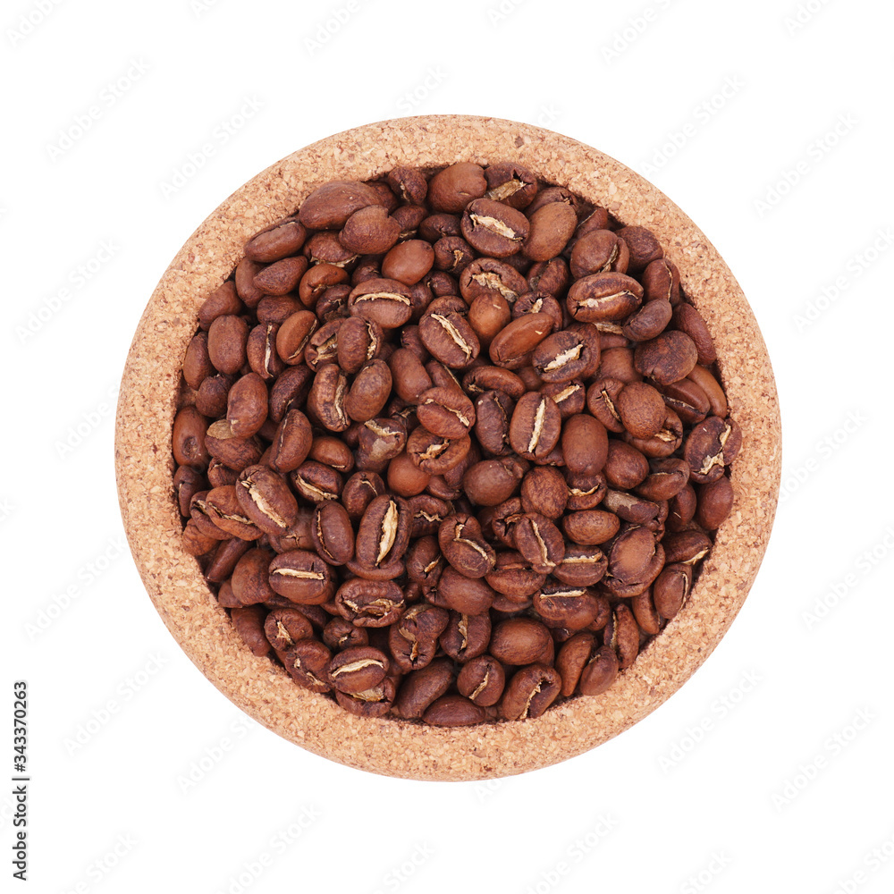 Coffee beans isolated on a white background. Top view. Medium, high and light degree of roasting grains. Coffee beans isolated on a white background. Top view. Medium, high and light degree of roasting grains.