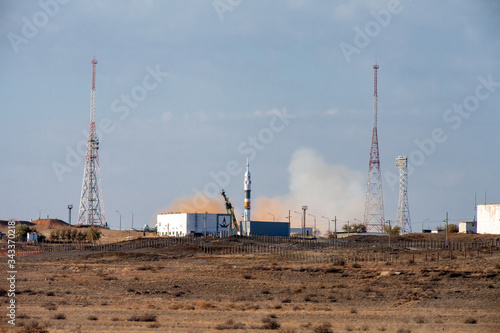 Baikonur, Russia - 10.23.12: manned rocket launch baikonur