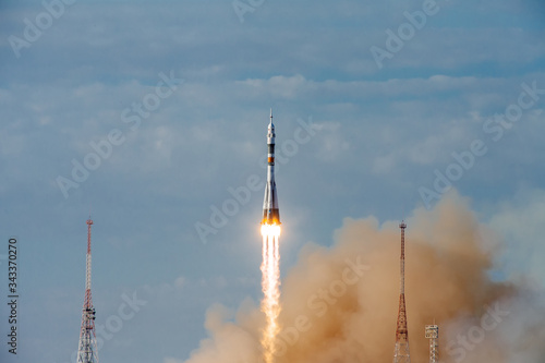 Baikonur, Russia - 10.23.12: manned rocket launch baikonur