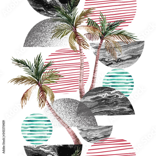 Modern art of geometric shapes, natural elements. Hand drawn illustration: be...