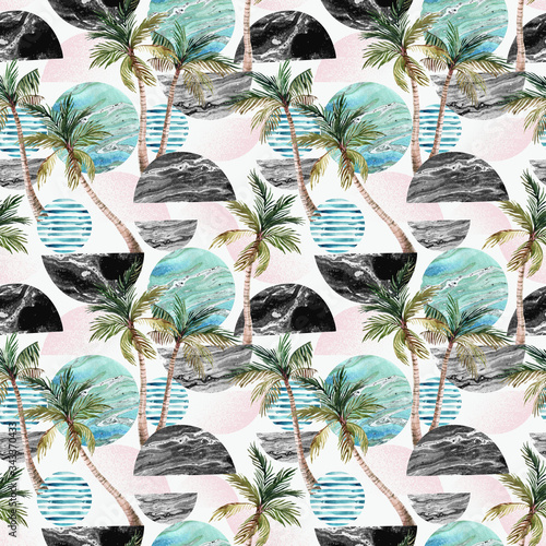 Modern art of geometric shapes, natural elements. Hand drawn illustration: be...