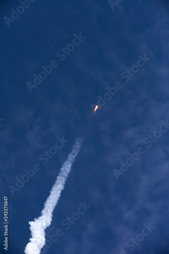 Baikonur, Russia - 10.23.12: Soyuz-TMA rocket high in the sky