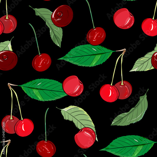 Ripe gooseberries seamless pattern. Summer berry background with berries. vector illustration, hand-drawing.