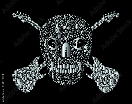 skull and music embroidery graphic design vector art