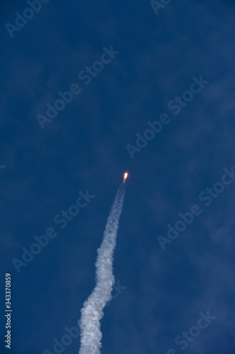 Baikonur, Russia - 10.23.12: Soyuz-TMA rocket high in the sky