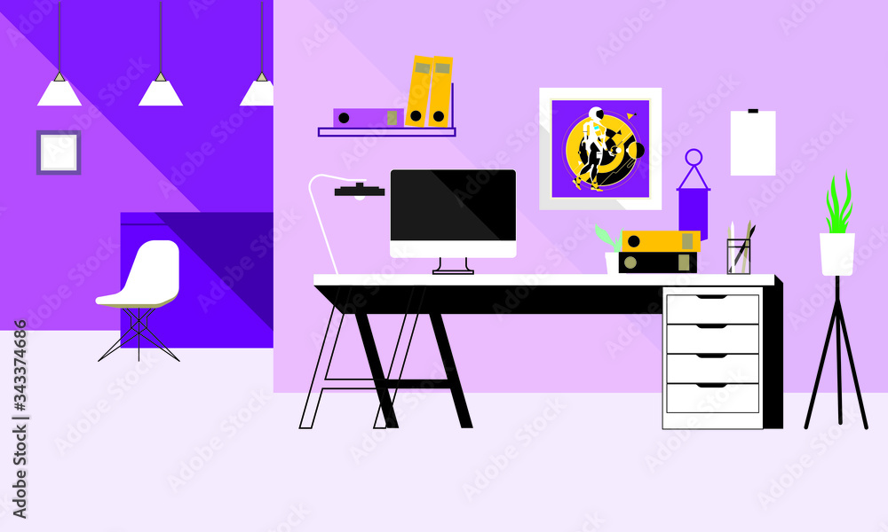 modern loft office in pastel colors, flat illustration modern loft office in pastel colors, flat illustration