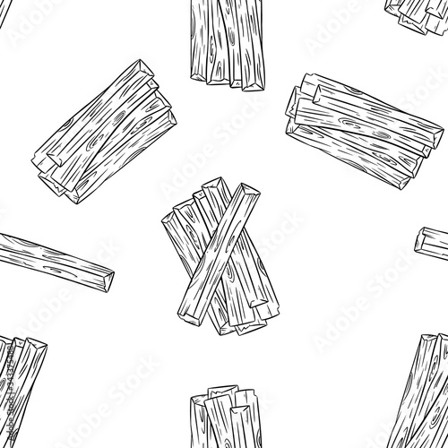 Sticks hand-drawn boho seamless pattern. Palo santo herb bundle texture background