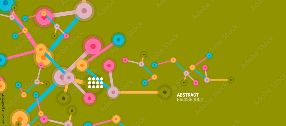 Flat style geometric abstract background, round dots or circle connections on color background. Technology network concept. Flat style geometric abstract background, round dots or circle connections on color background. Technology network concept.