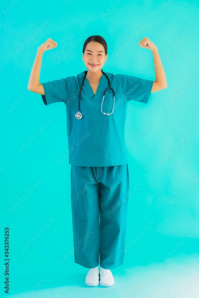 Portrait beautiful young asian doctor woman smile with many action Portrait beautiful young asian doctor woman smile with many action