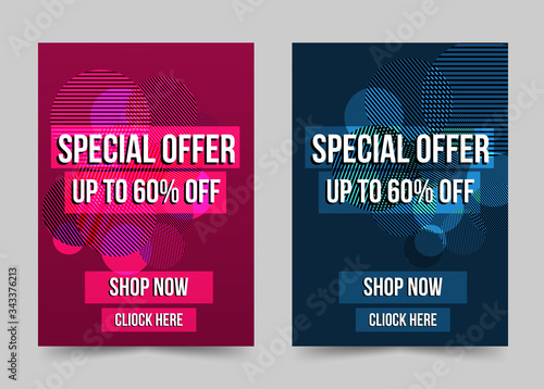 Special offer banner set modern geometric shapes abstract design template.Seasonal sale discount end of season background.Can be editable text.