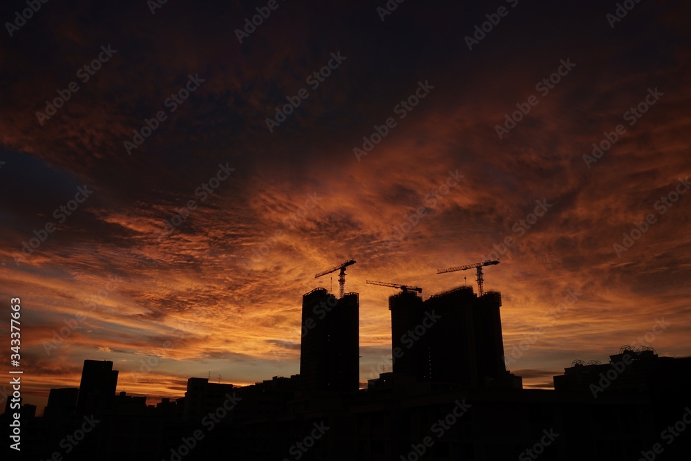 Sunset background with buildings