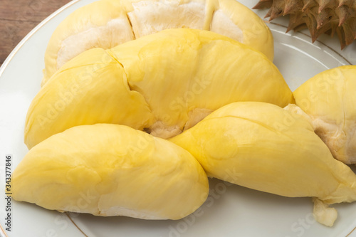 Durian, King of fruits, durian on wooden table background.