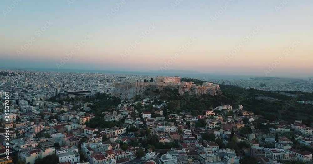 Beautiful Aerial View Of Athens, Greece Composed Of Different Houses and Buildings During Twilight - Aerial Shot Beautiful Aerial View Of Athens, Greece Composed Of Different Houses and Buildings During Twilight - Aerial Shot