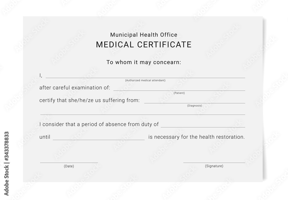 Medical certificate template. Blank form of a health examination results.