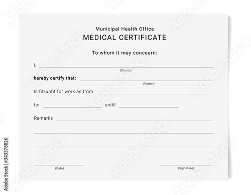 Medical certificate form. Sick leave pad template
